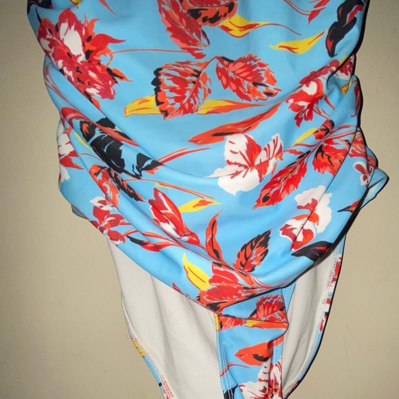 HOST PICK NWOT Sexy Blue Floral One-piece Open Chest Drawstring Swimsuit - Picture 10 of 11